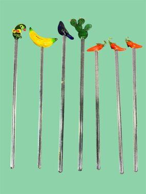 SWIZZLE STICKS - GLASS SET OF 7 - TEX MEX STYLE